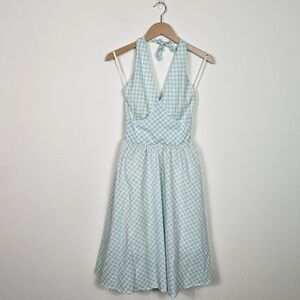 Zachary's Smile NYC Gingham Halter Midi Dress Light Blue Sz S